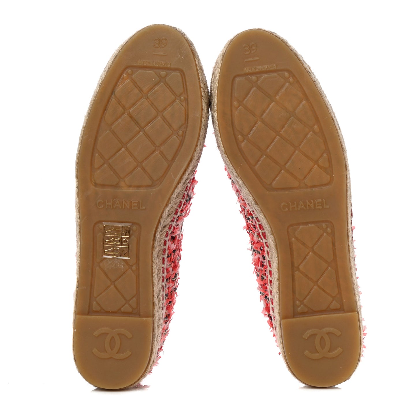 Tweed Lambskin CC Espadrilles 39 Coral Pink Black Red