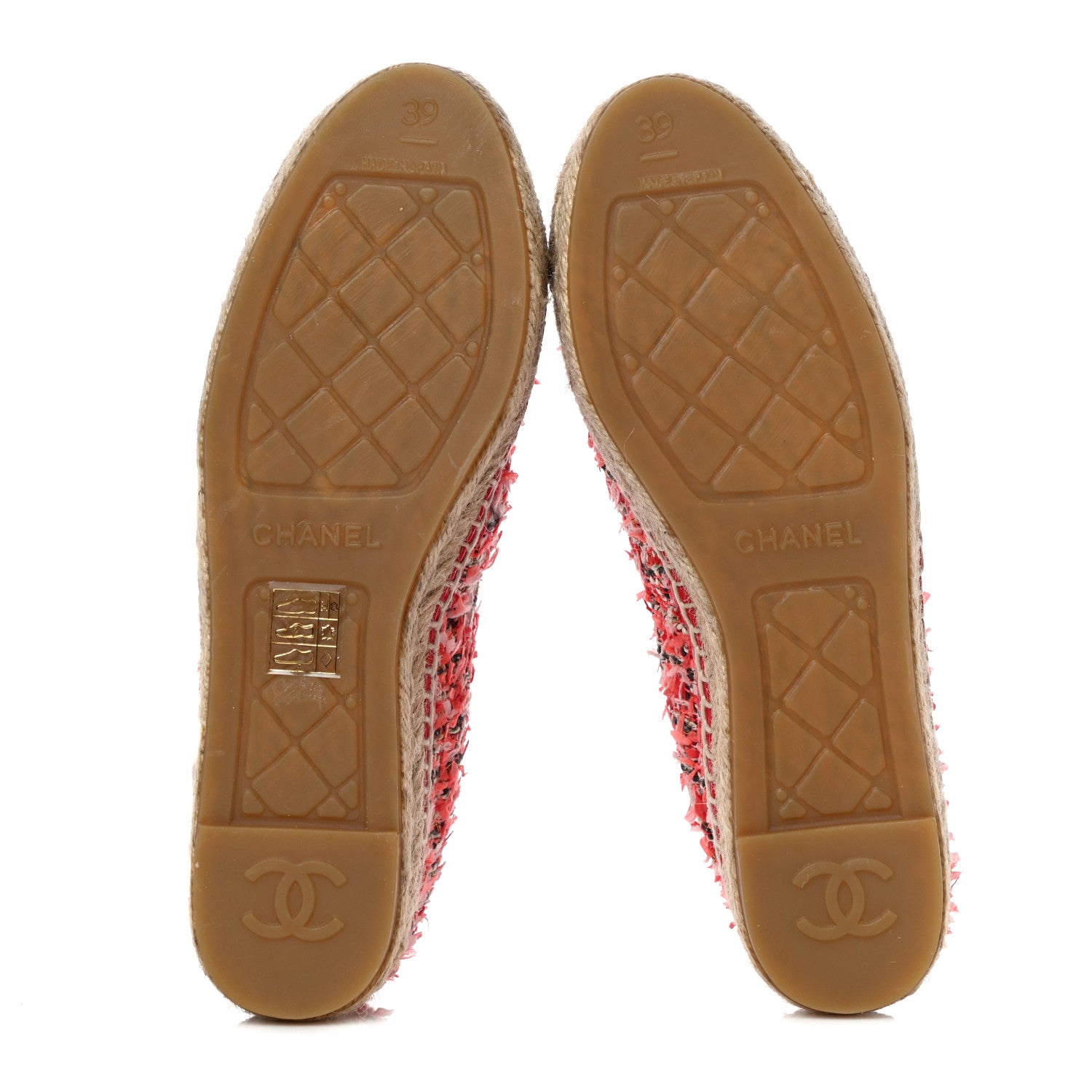 Chanel Tweed Lambskin CC Espadrilles 39 Coral Pink Black Red 7 of 16