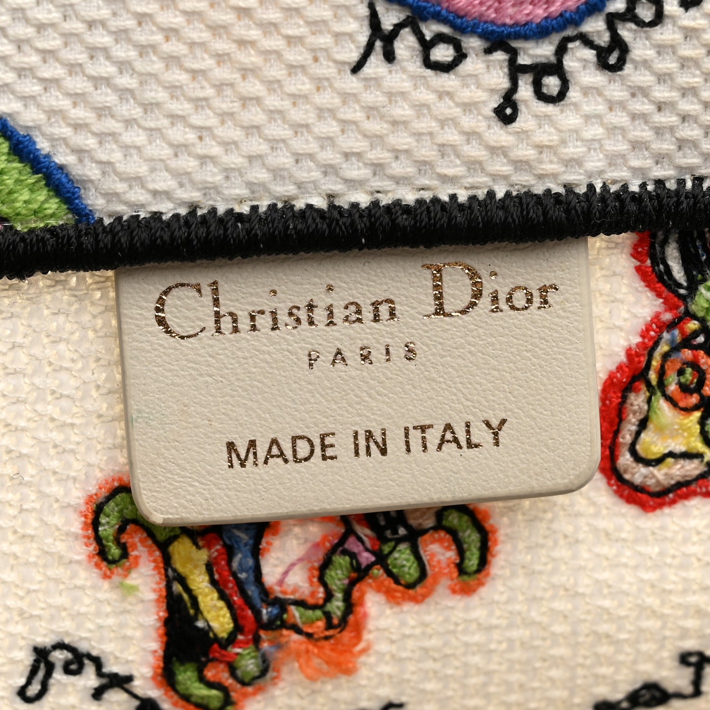 Canvas Embroidered Dragon Zodiac Medium Book Tote White Multicolor
