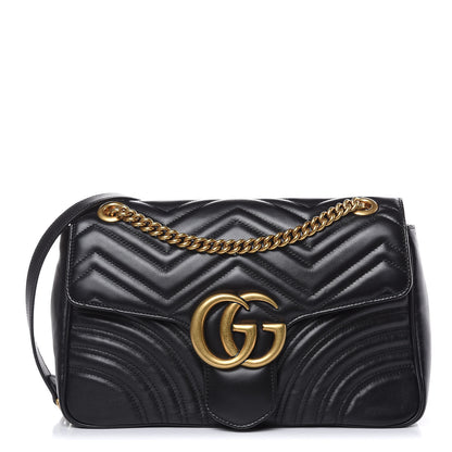 Gucci Calfskin Matelasse Medium GG Marmont Shoulder Bag Black 1 of 16