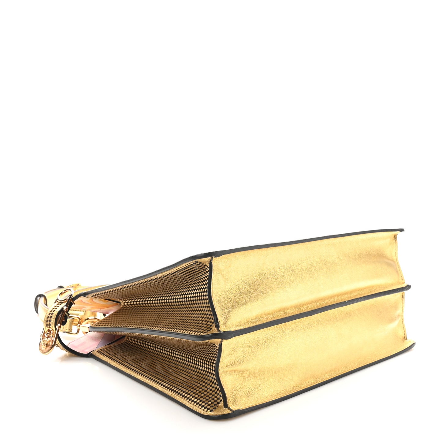 X VERSACE Vitello Laminato Nappa Perforated Fendace FF Baroque Medium Peekaboo I SEE U Satchel Gold
