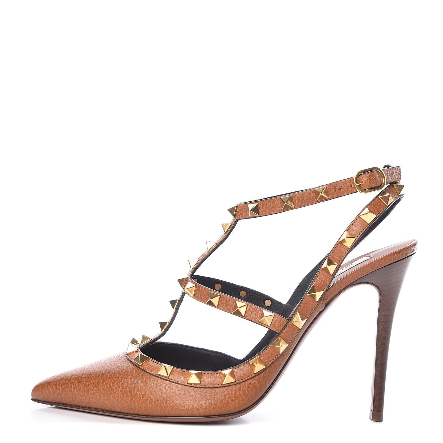 Pebbled Calfskin Rockstud Ankle Strap 100mm Pumps 40 Cuoio
