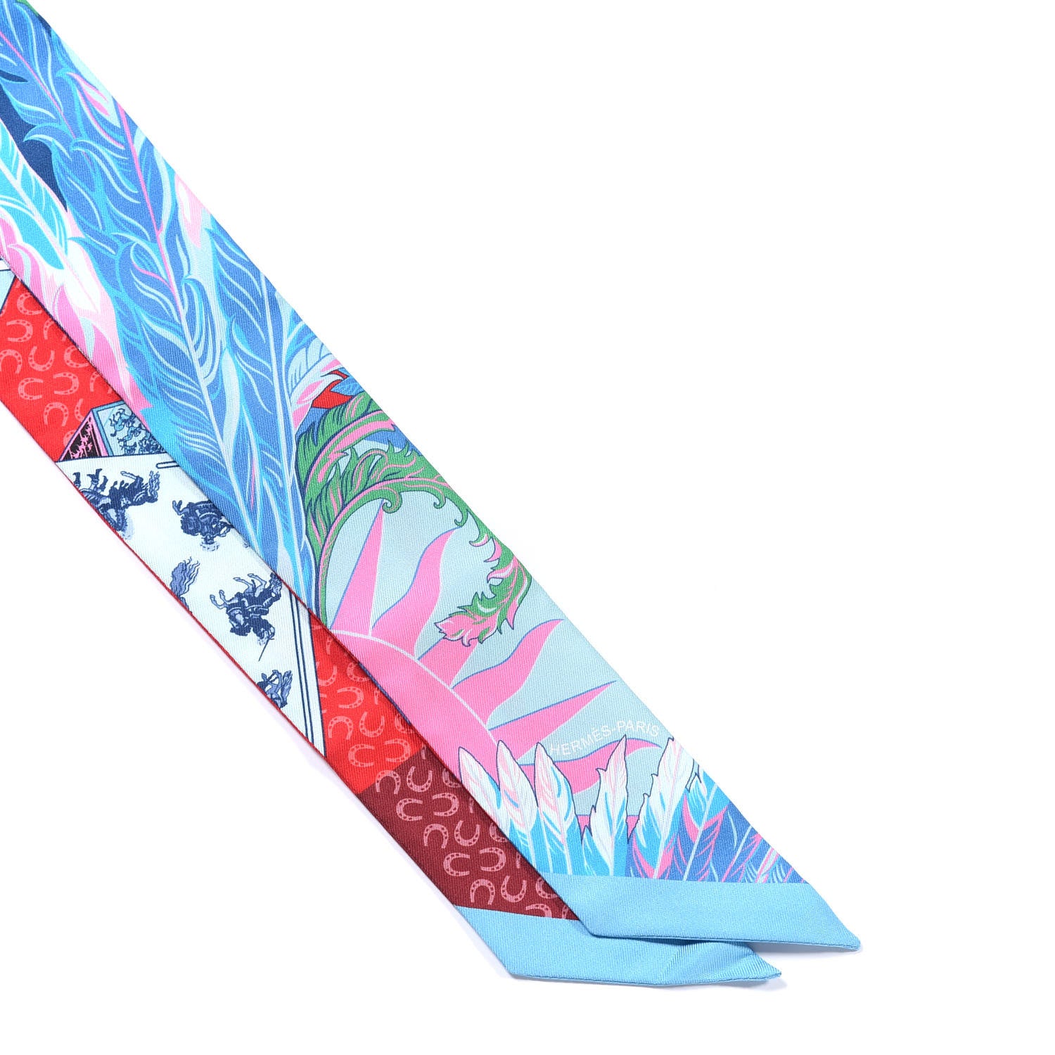 Hermes Silk Cheval Phoenix Twilly Bleu Rouge Rose 2 of 4