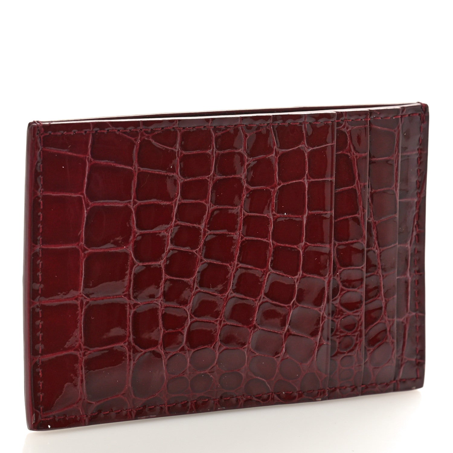 Bottega Veneta Gloss Calfskin Crocodile Embossed Card Holder