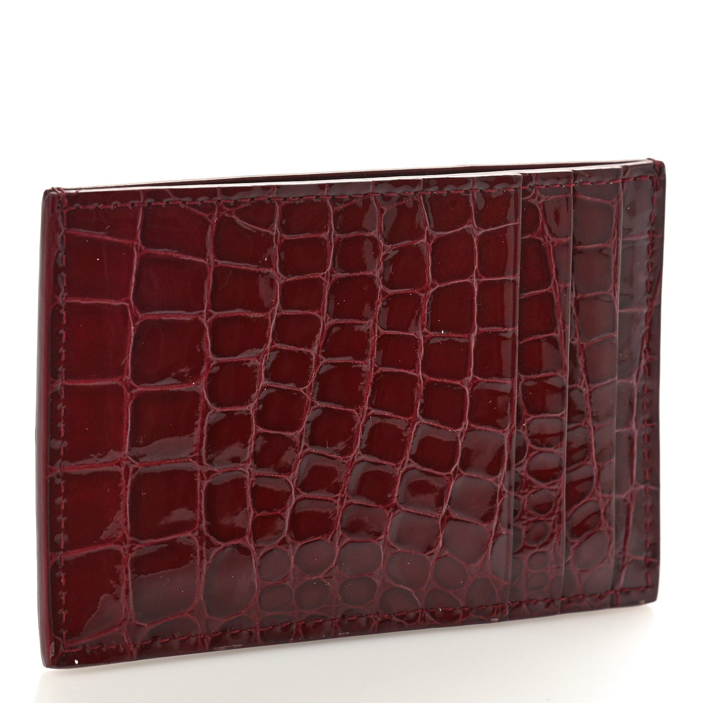 Gloss Calfskin Crocodile Embossed Card Holder Wallet Burgundy