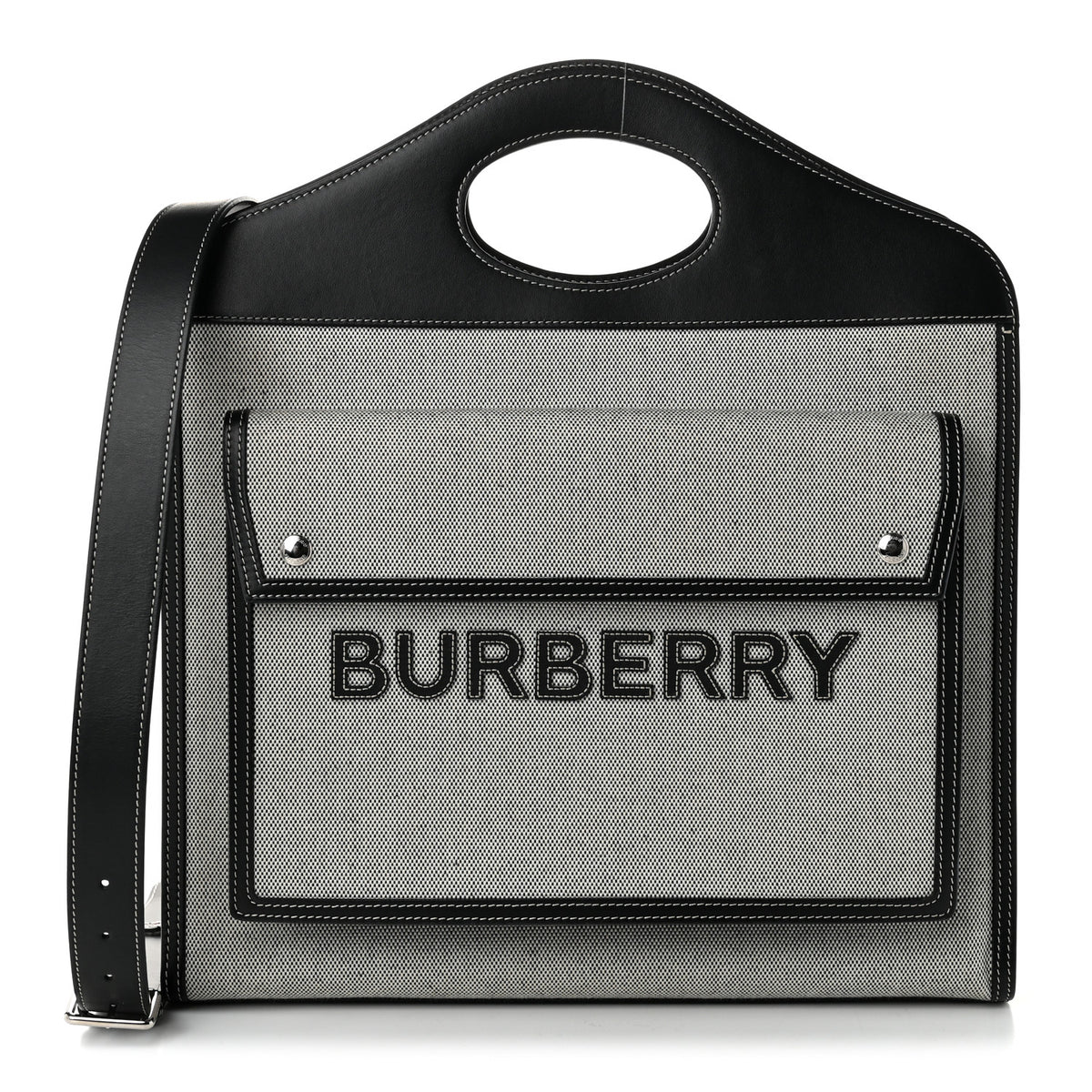 Burberry Canvas Smooth Calfskin Two Tone Medium Pocket Bag Black White 1 of 10