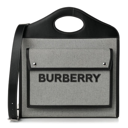Burberry Canvas Smooth Calfskin Two Tone Medium Pocket Bag Black White 1 of 10