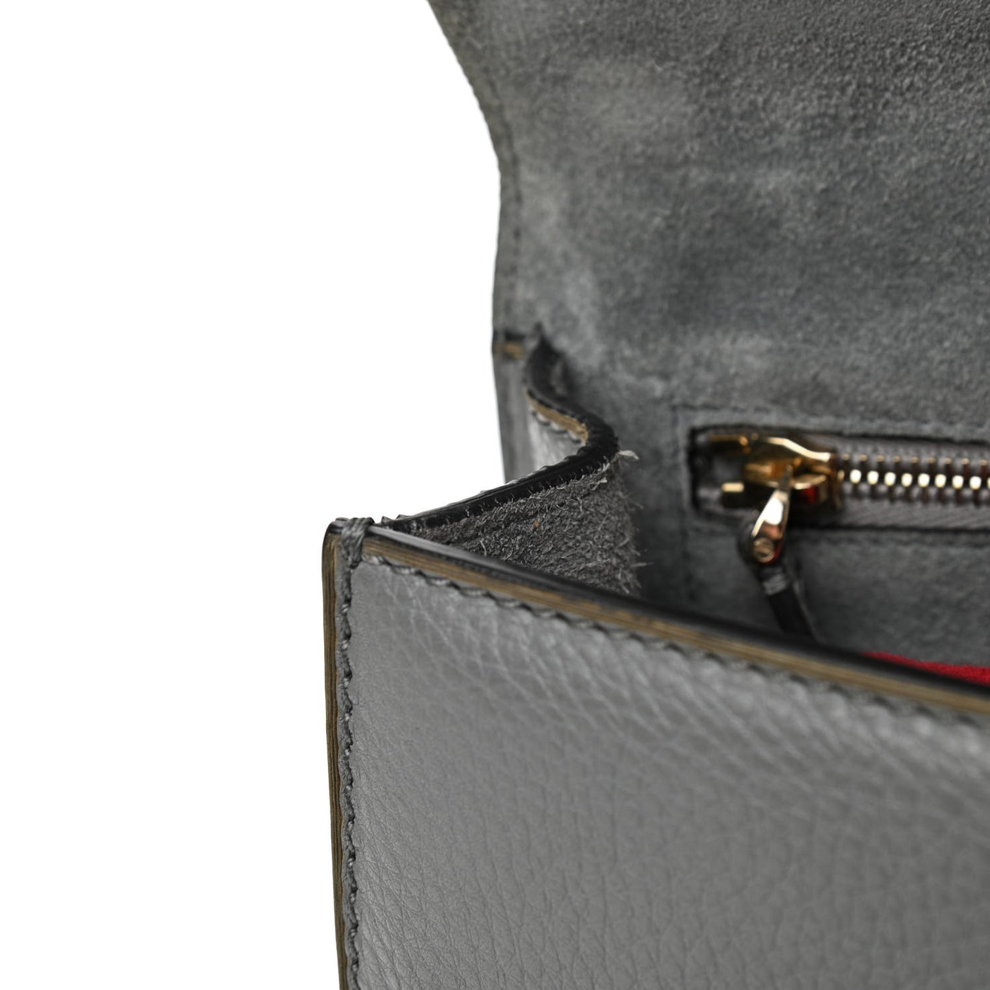 Pebbled Calfskin Small Glam Lock Rockstud Flap Gray
