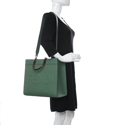Fendi Vitello Cher Plexiglass Logo Debossed Medium Fendi Sunshine Shopper Tote Verde Islanda 2 of 10