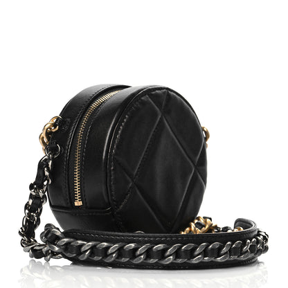 Chanel Shiny Goatskin Quilted Chanel 19 Round Clutch With Chain Black 3 of 11