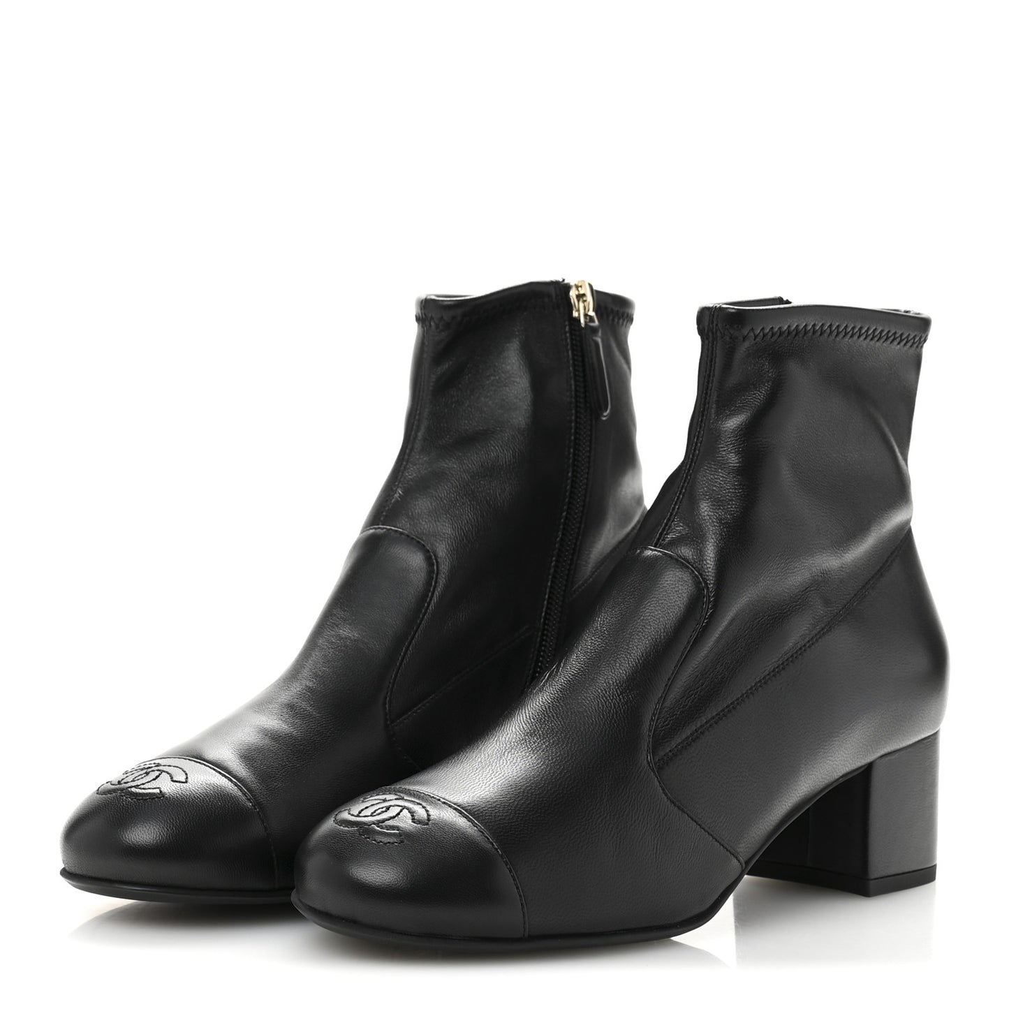 Stretch Lambskin Cap Toe CC Short Boots 38.5 Black