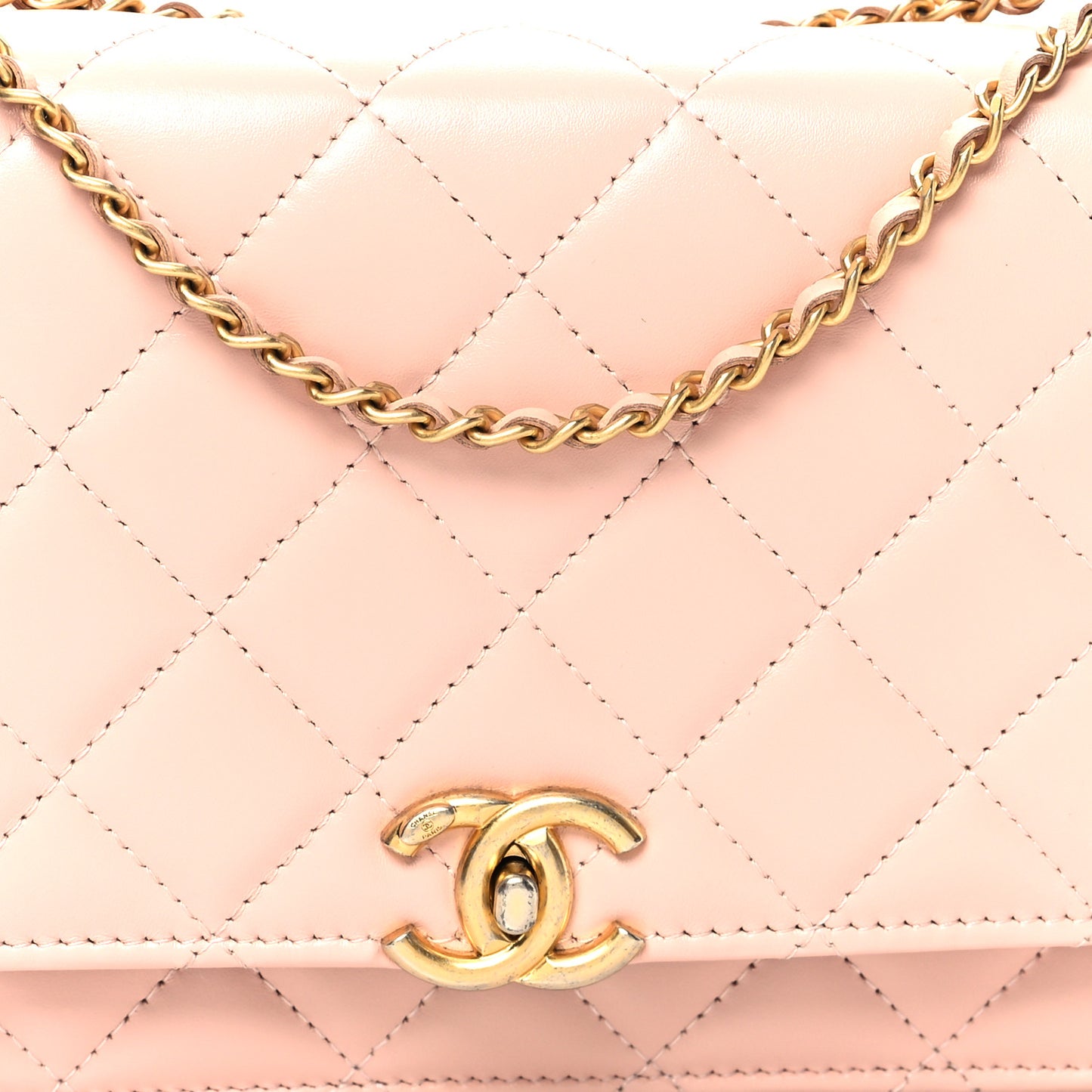 Calfskin Quilted Perfect FIt Wallet On Chain WOC Light Pink