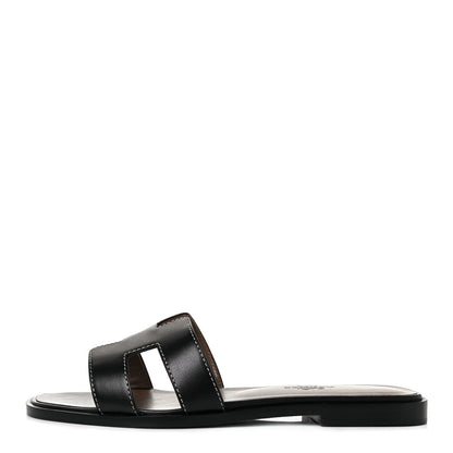 Hermes Box Calfskin Oran Sandals 36 Black 1 of 9