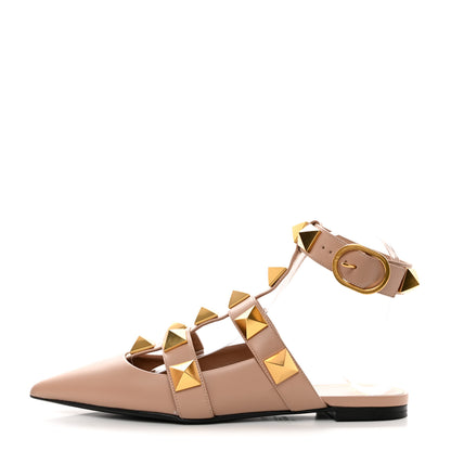 Valentino Garavani Calfskin Roman Stud Ankle Strap Flat Mules 37.5 Rose Cannelle 1 of 9