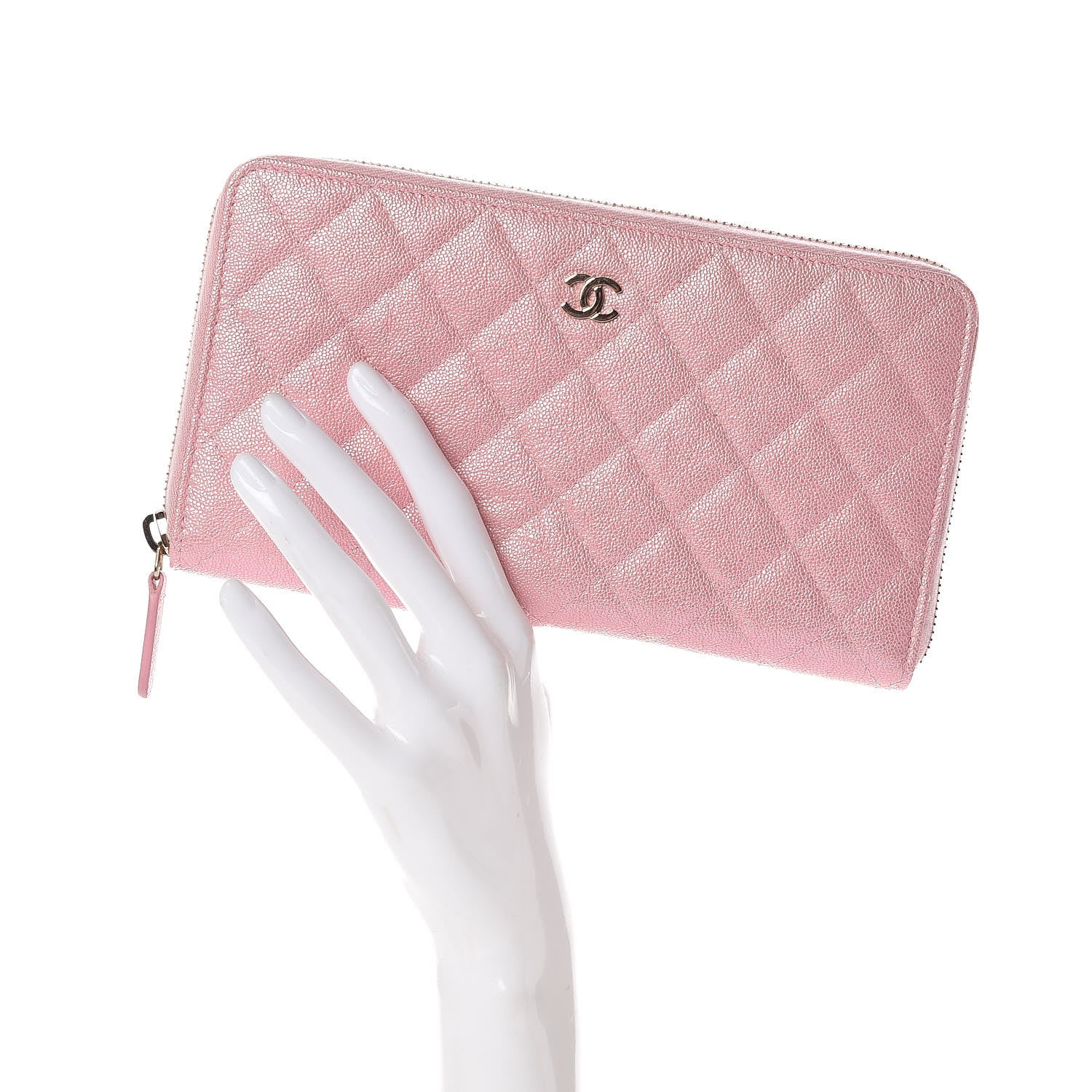 Chanel Iridescent Caviar Quilted Large Zip Around Organizer Wallet Pink 2 of 11