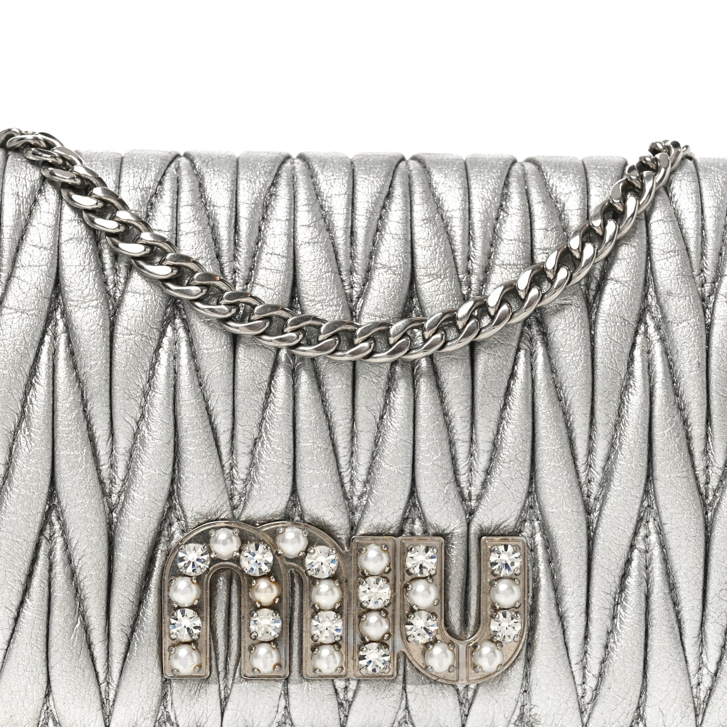 Metallic Nappa Matelasse Chain Crossbody Silver