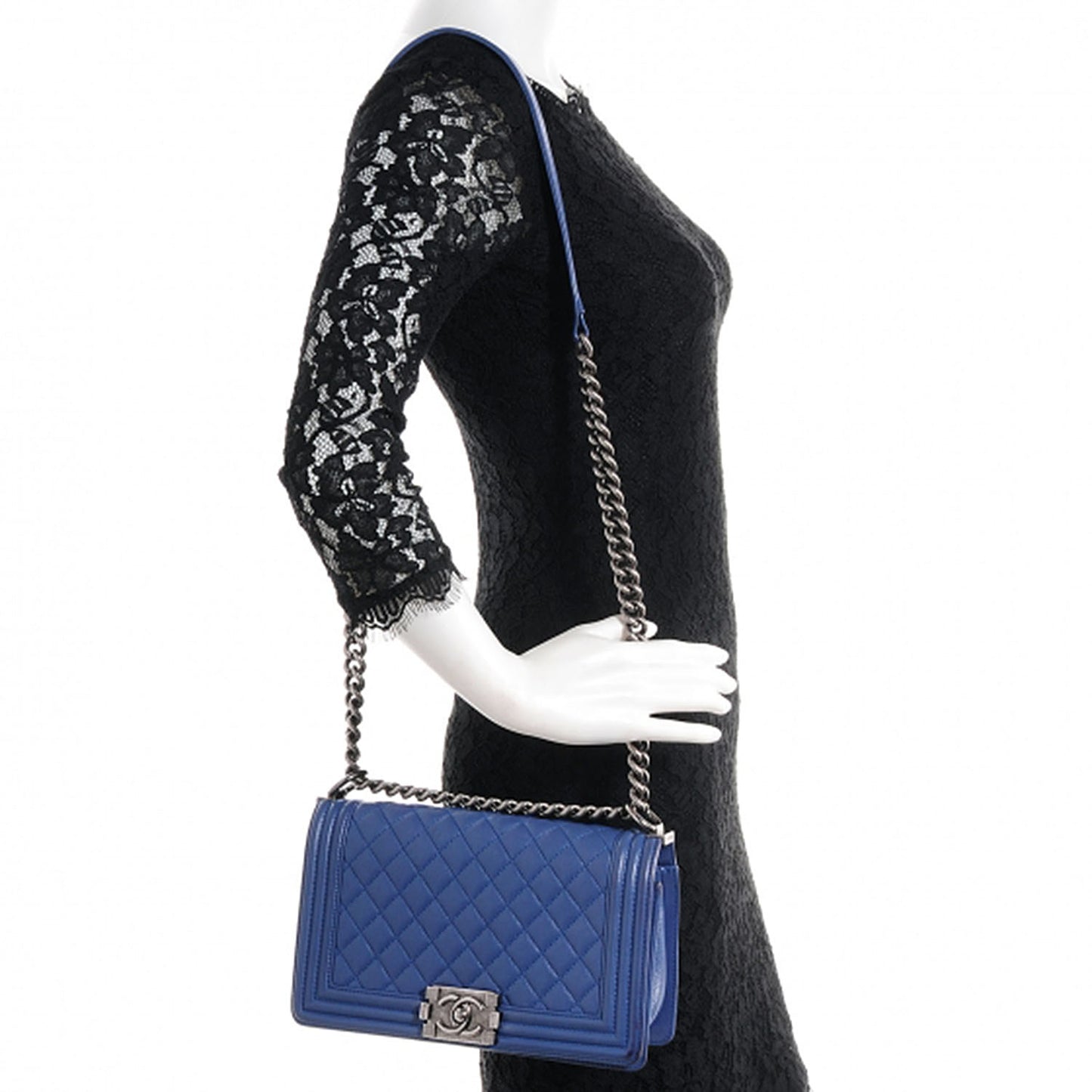 Calfskin Quilted Medium Boy Flap Blue