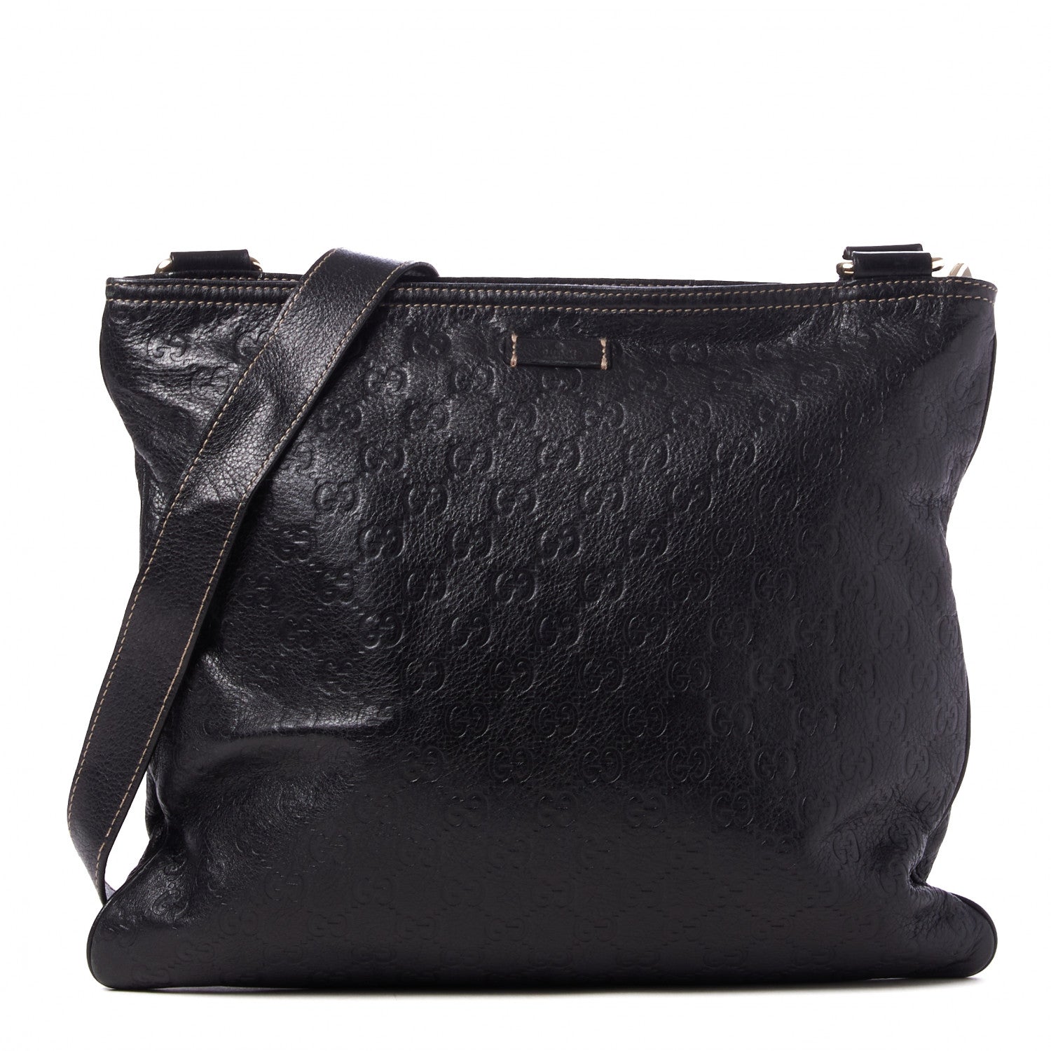 Gucci Guccissima Medium Flat Messenger Bag Black 1 of 8