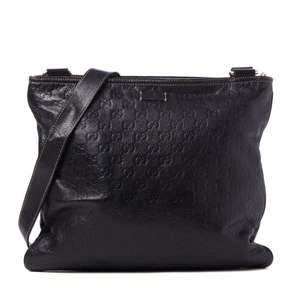 Gucci Guccissima Medium Flat Messenger Bag Black 1 of 8