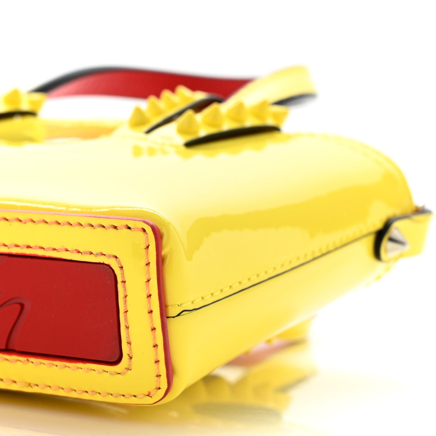 Patent Calfskin Spikes Mini East West Cabata Tote Yellow