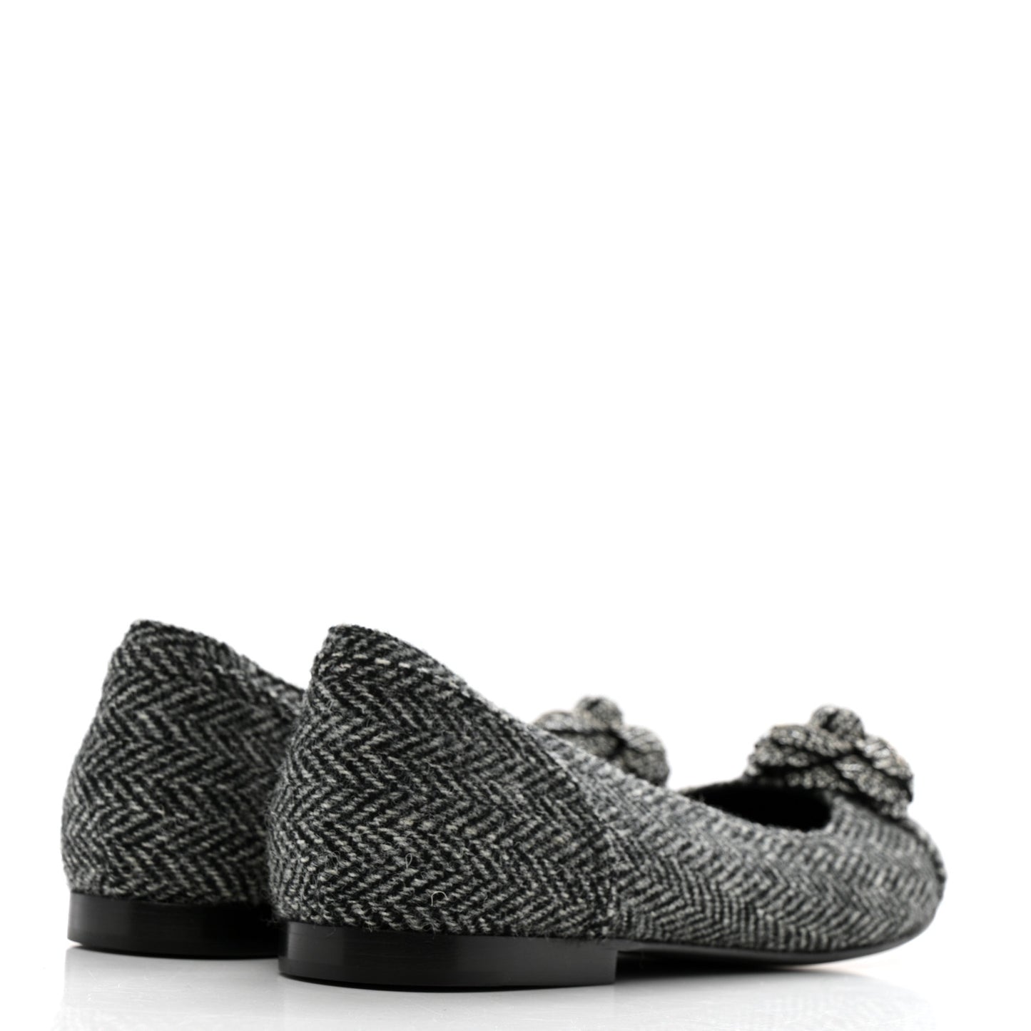 Tweed Quilted Camellia Ballerina Flats 40 Grey