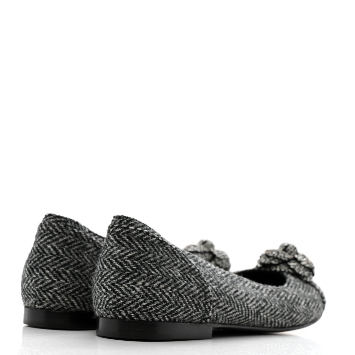 Chanel Tweed Quilted Camellia Ballerina Flats 40 Grey 5 of 11