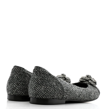 Chanel Tweed Quilted Camellia Ballerina Flats 40 Grey 5 of 11