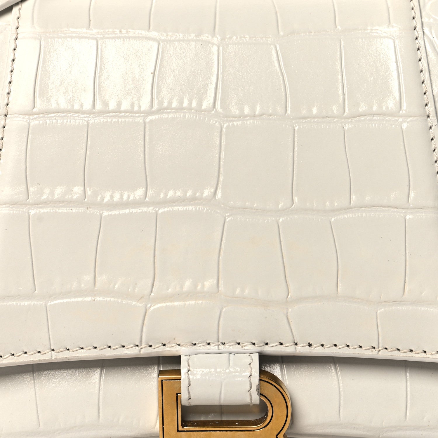 Balenciaga Shiny Calfskin Crocodile Embossed Small Hourglass Top Handle Bag White 7 of 10