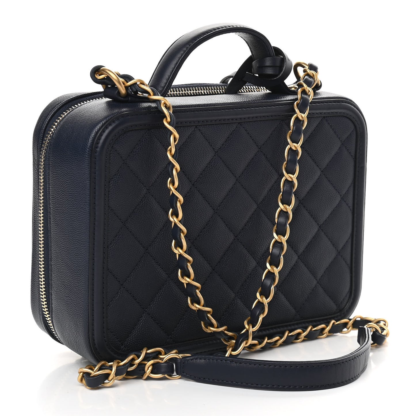 Caviar Quilted Medium CC Filigree Vanity Case Navy