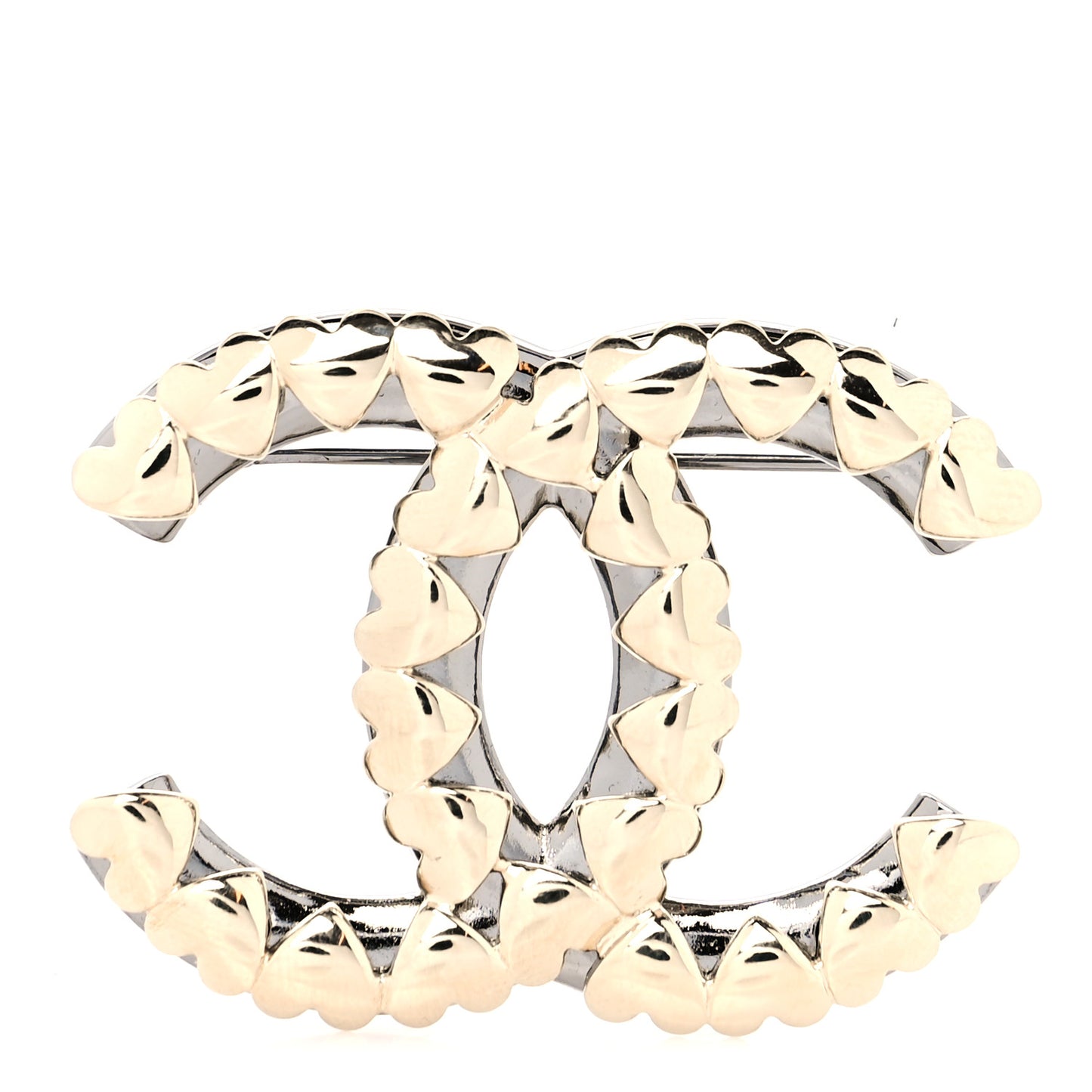 Metal CC Heart Brooch Gold Silver