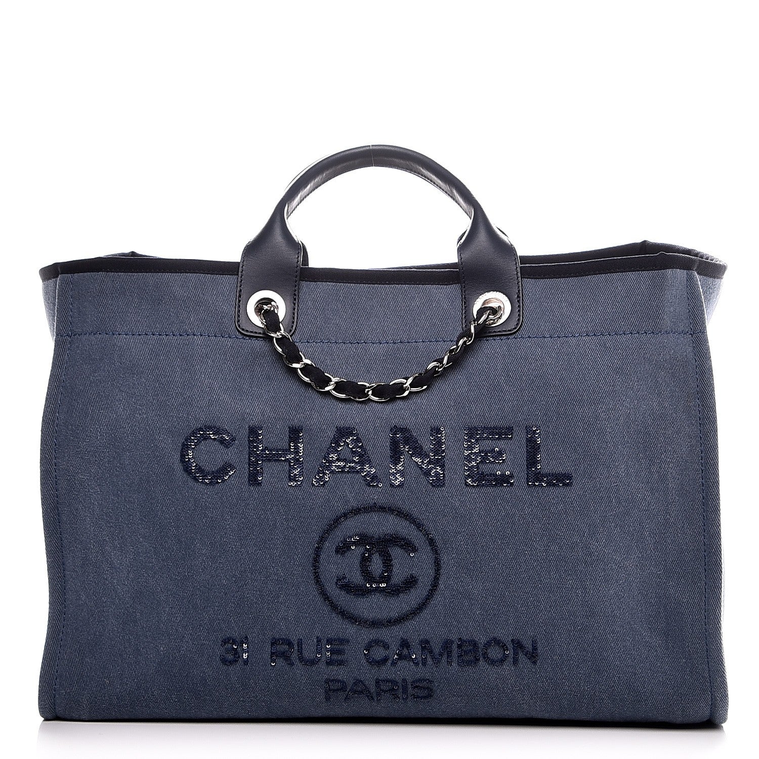 Chanel Canvas Sequin Large Deauville Tote Navy 1 of 8