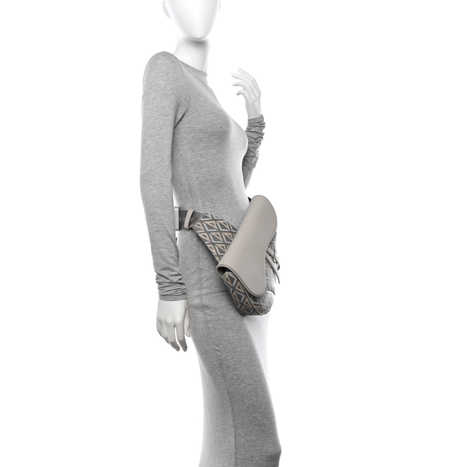 Christian Dior Coated Canvas Calfskin CD Diamond Mens Saddle Bag Greige Multicolor 2 of 14