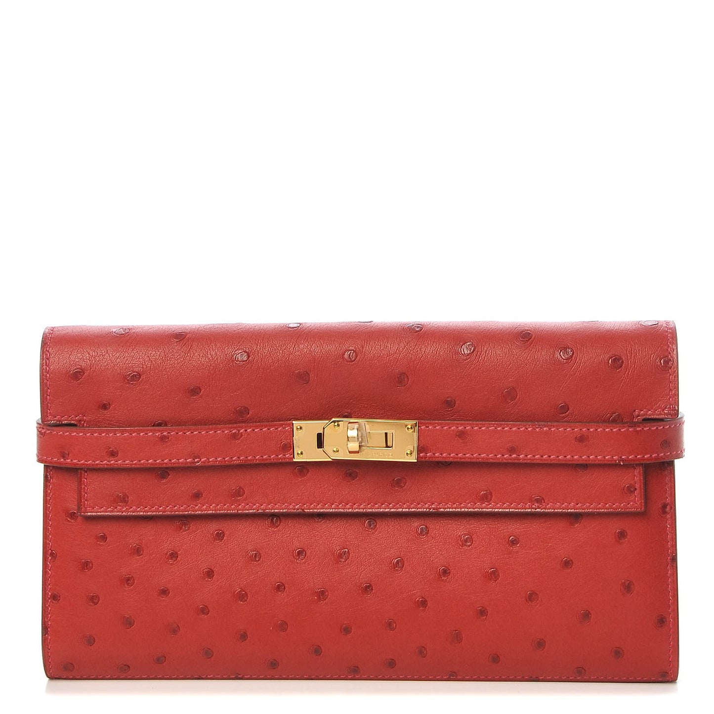 Ostrich Kelly Longue Wallet Rouge Vif