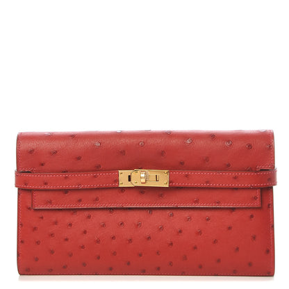 Hermes Ostrich Kelly Longue Wallet Rouge Vif 1 of 22
