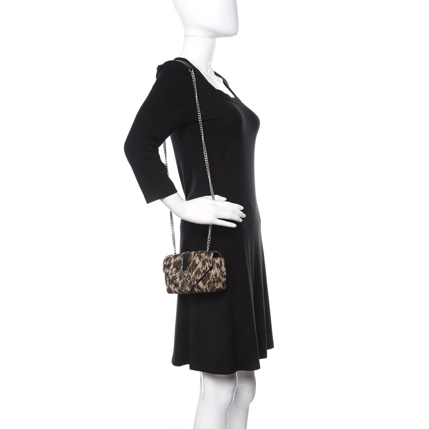 Jacquard Leopard Matelasse Chevron Monogram Baby Chain Bag Black