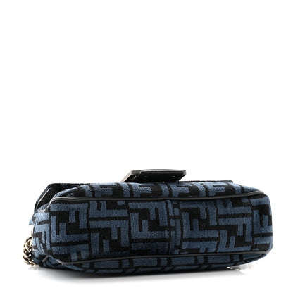 Fendi Chenille Vitello Seta FF Midi Chain Baguette Blue Black 5 of 10