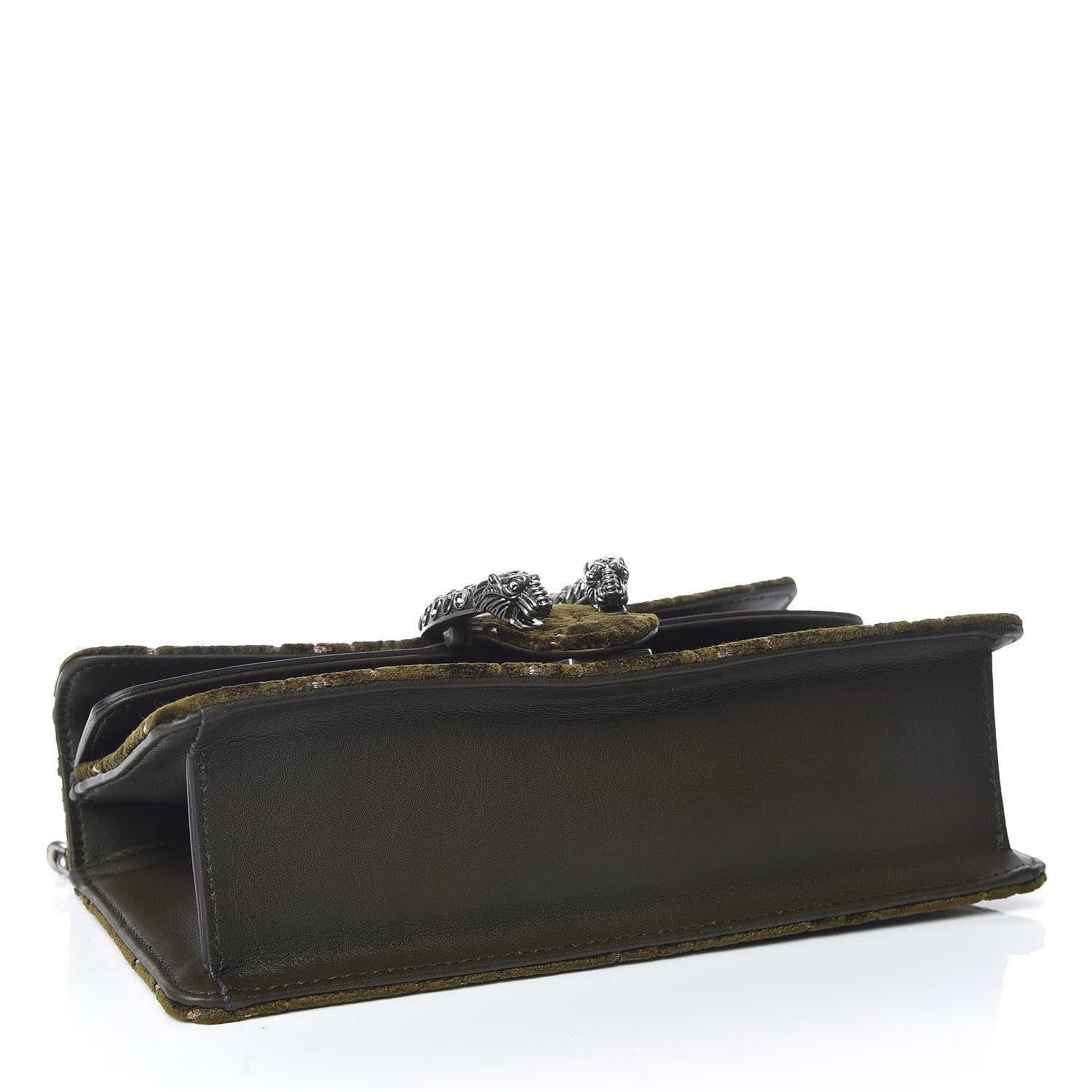 Gucci Velvet Moon Calfskin Crystal GG Monogram Small Dionysus Shoulder Bag Dark Olive Rose Gold 4 of 10