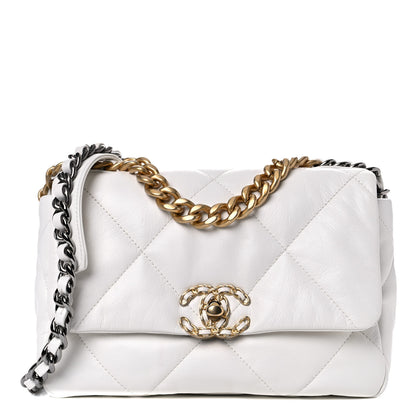 Chanel Shiny Crumpled Calfskin Quilted Medium Chanel 19 Flap White 1 of 10