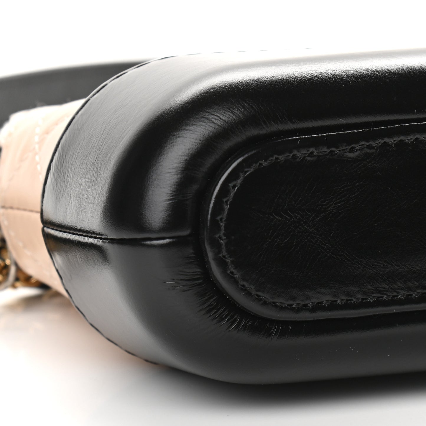Aged Calfskin Quilted Small Gabrielle Clutch With Chain Beige Black