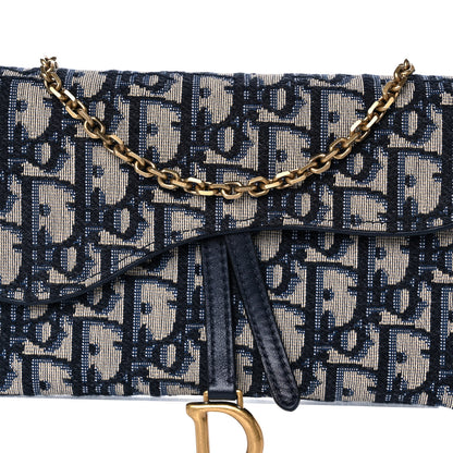 Christian Dior Oblique Saddle Chain Long Wallet Blue 10 of 10