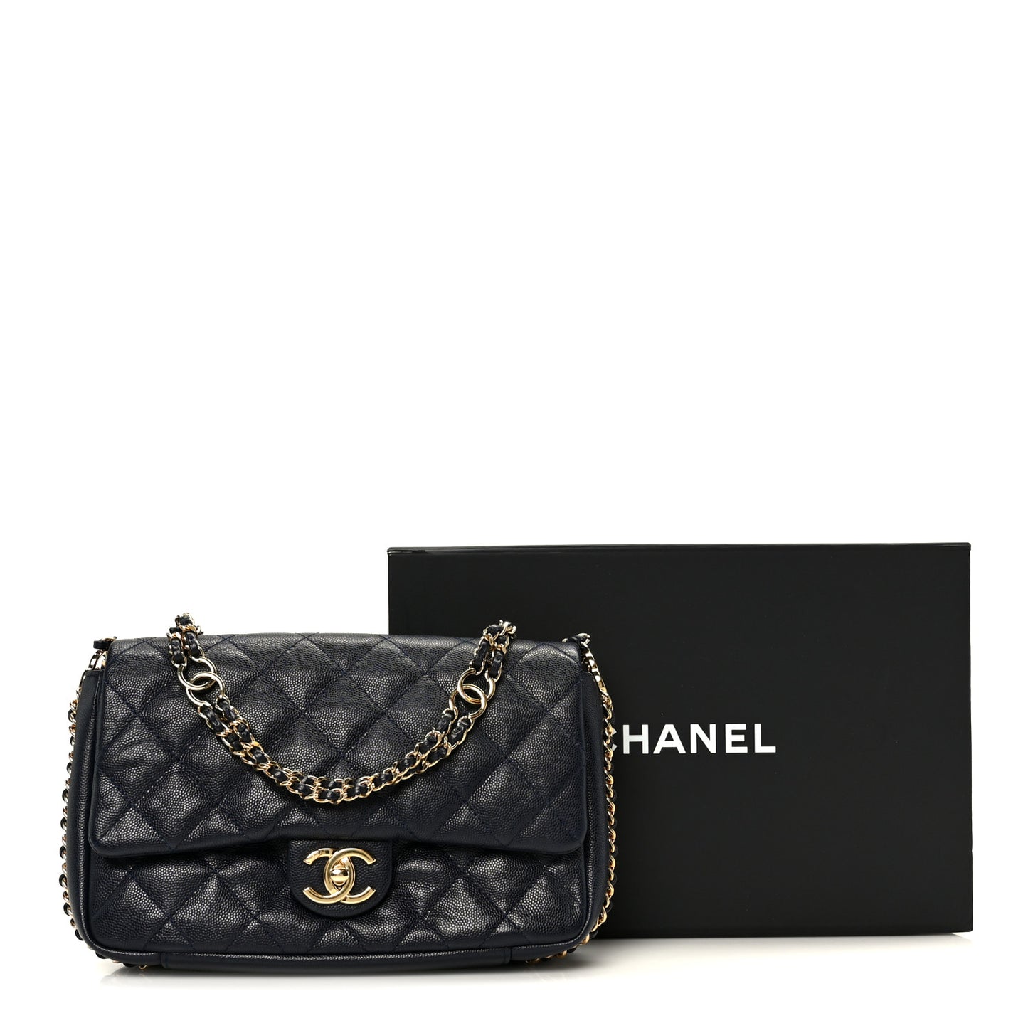 Caviar Quilted Small CC You Flap Navy