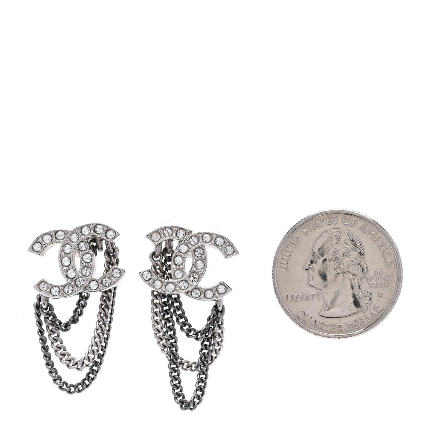 Crystal Chain CC Earrings Silver