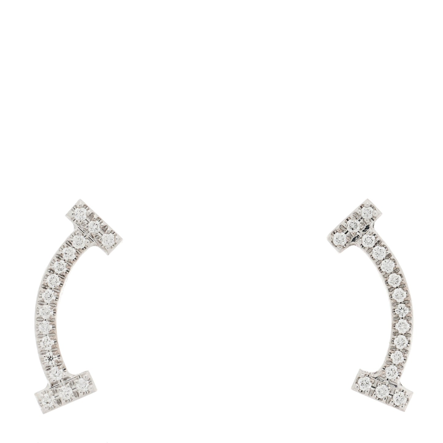 18K White Gold Diamond T Smile Earrings