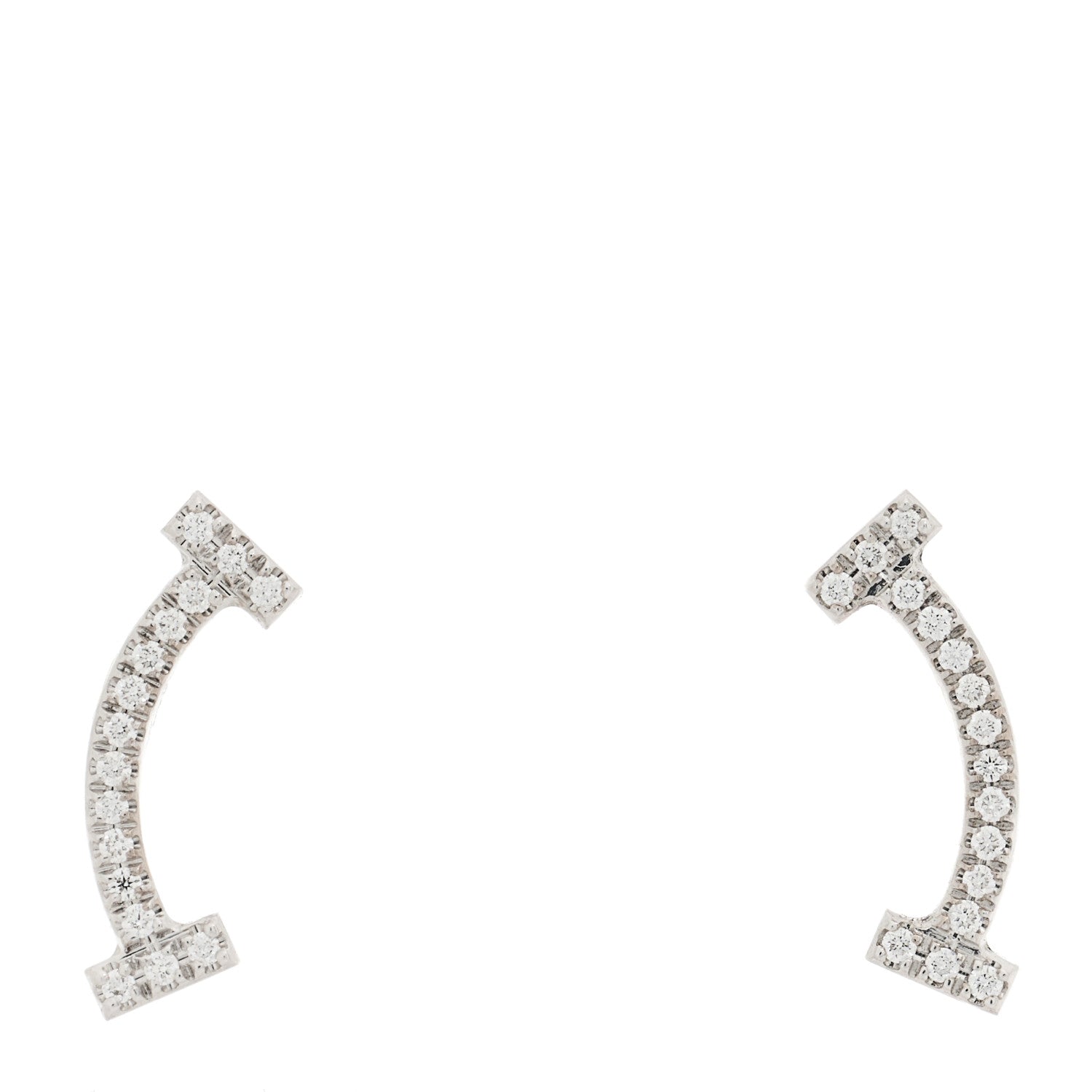 Tiffany 18K White Gold Diamond T Smile Earrings 1 of 4