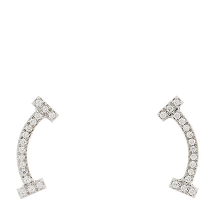 Tiffany 18K White Gold Diamond T Smile Earrings 1 of 4