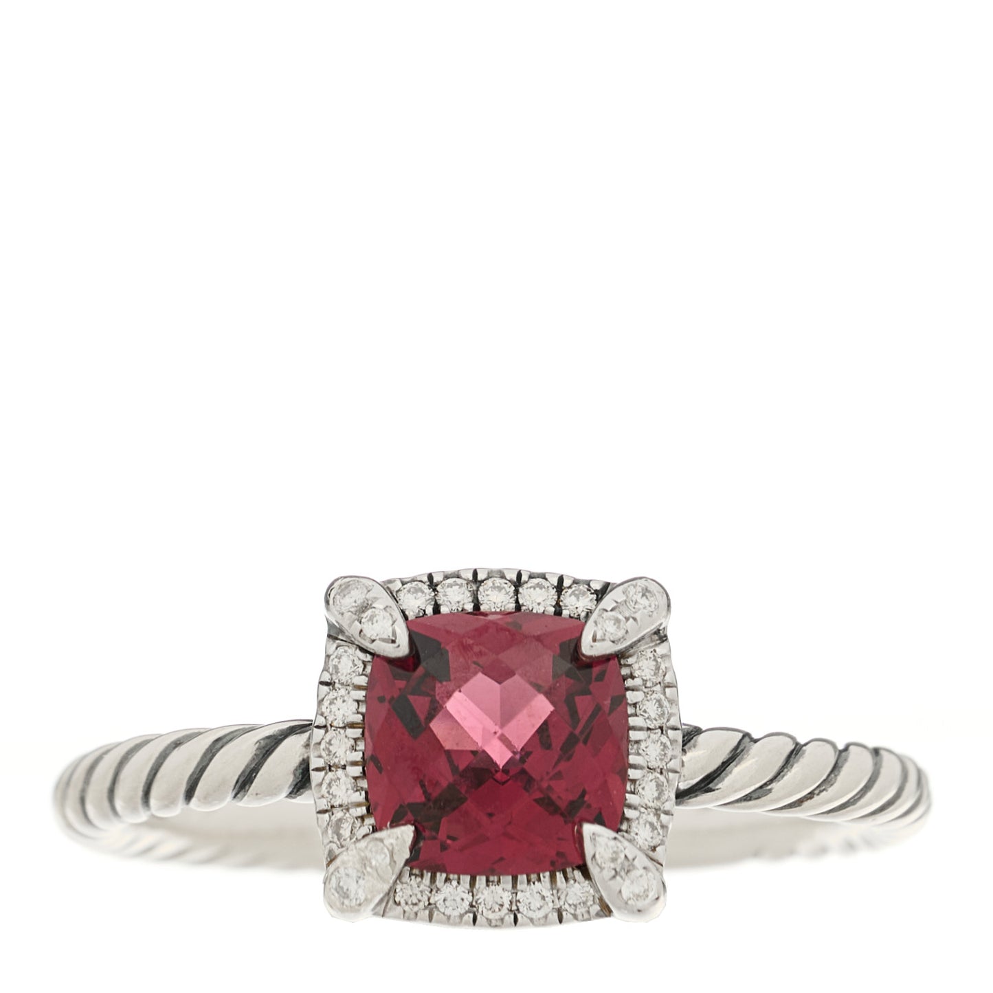 Sterling Silver Diamond Garnet 7mm Petite Chatelaine Pave Bezel Ring 62 10