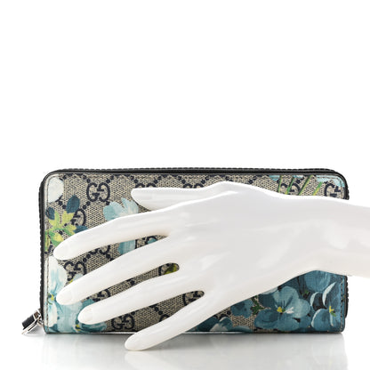 Gucci GG Supreme Monogram Blooms Zip Around Wallet Blue 2 of 12