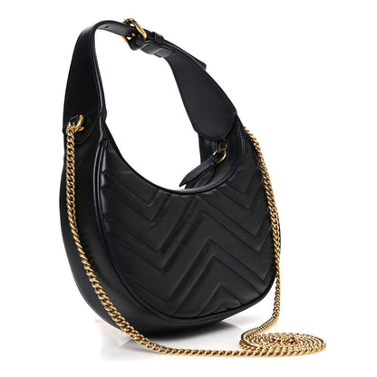 Gucci Calfskin Matelasse Chevron Mini GG Marmont Half Moon Hobo Black 3 of 11