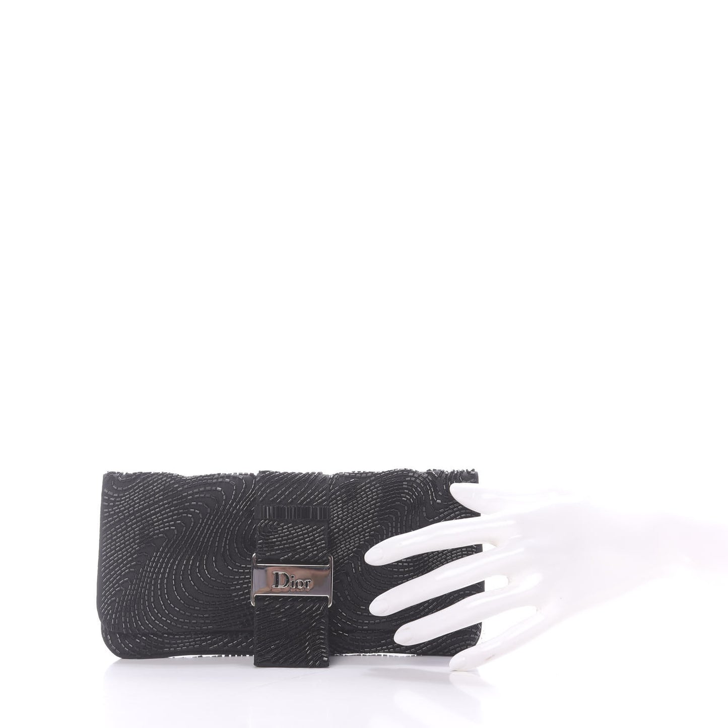 Satin Beaded Flap Clutch Black