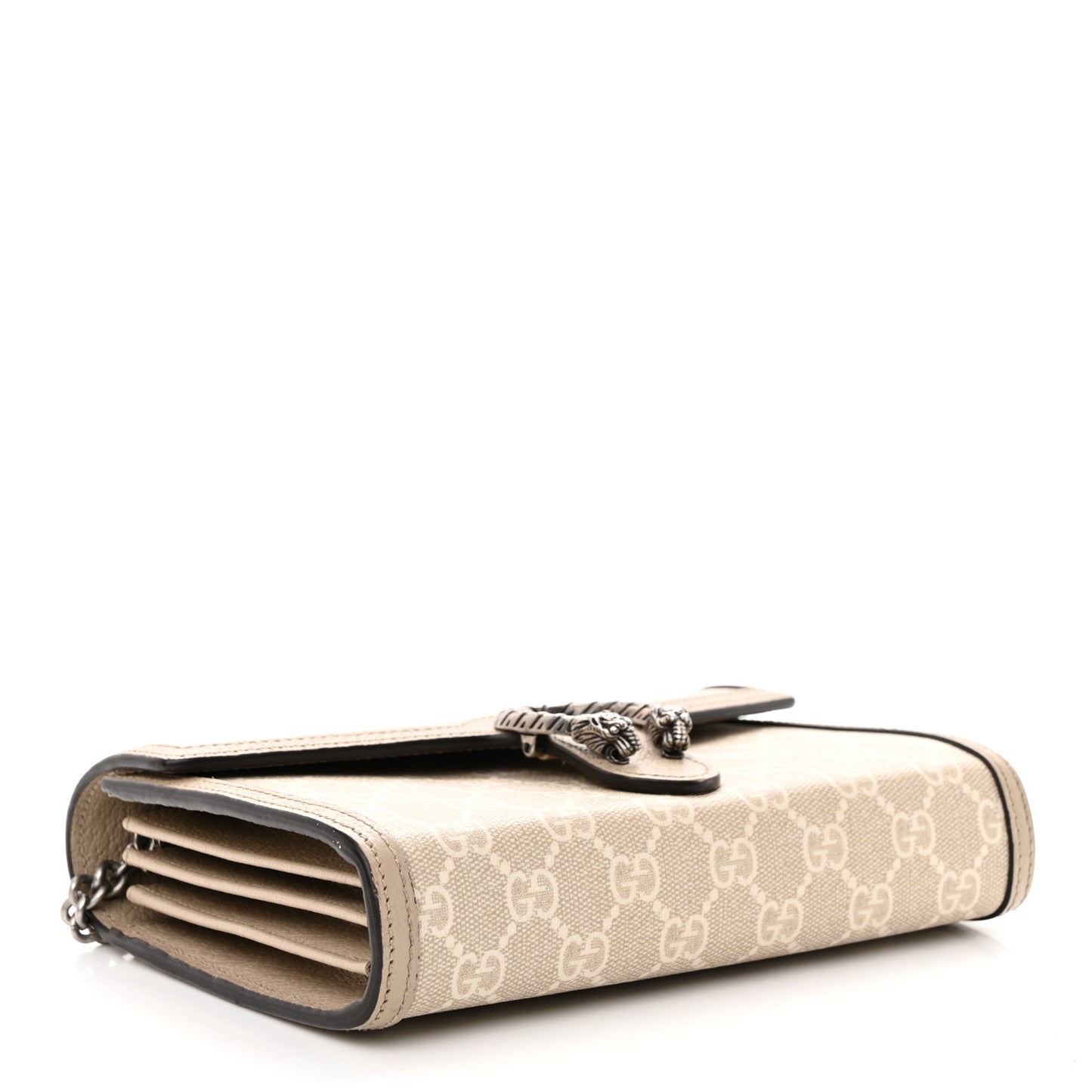 GG Supreme Monogram Textured Dollar Calfskin Mini Dionysus Chain Wallet Beige Mystic White Oatmeal